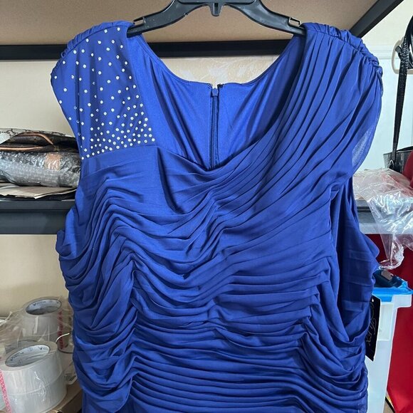 Alex Evenings Plus Size Ruched Rhinestone-Detail Gown 18W Electric Blue - Picture 4 of 10